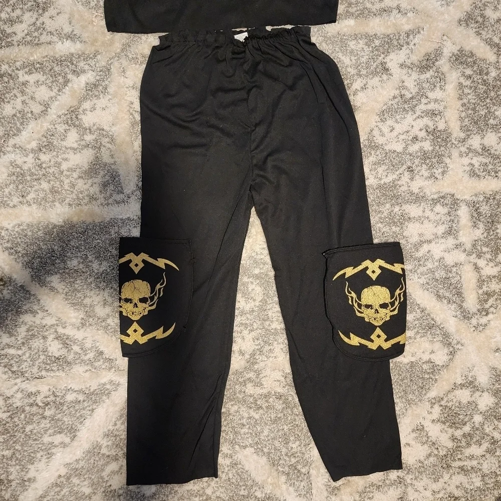 Gold Skull Ninja Warrior Halloween Costume Cosplay Child's Size 8-10 Unisex EUC